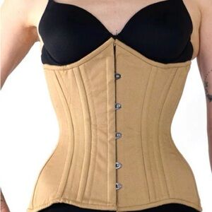 Tan Corset Bustier, Waist Trainer, High Shape-ware, Under-Bust, Boned, Cotton 26